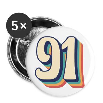 T-Shirt rétro Vintage numéro 91 quatre-vingt-onze - Lot de 5 petits badges (25 mm) - blanc - Devant