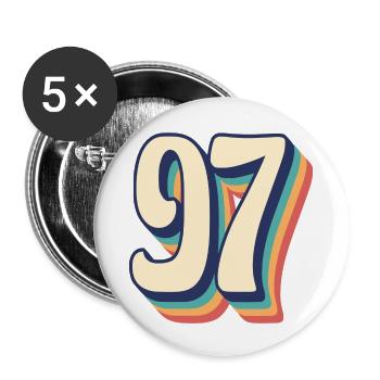T-Shirt rétro Vintage numéro 97 quatre-vingt-dix-sept - Lot de 5 petits badges (25 mm) - blanc - Devant