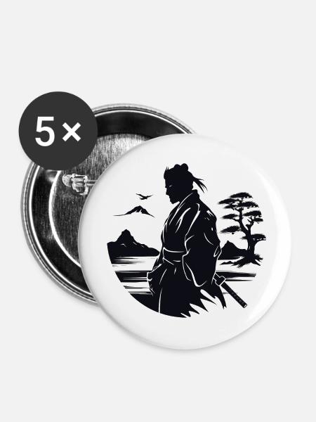 Zen-Samurai - Buttons klein 25 mm (5er Pack) - Weiß