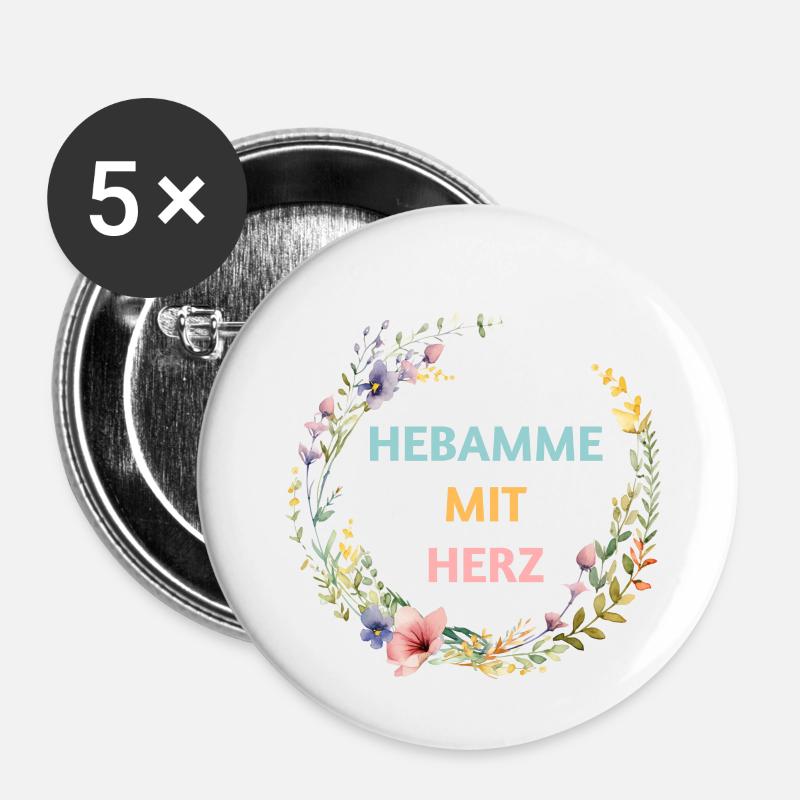 Hebamme mit Herz - Buttons klein 25 mm (5er Pack) - Weiß