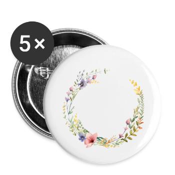 Customisable Floral Wreath Wild Flowers - Buttons small 1''/25 mm (5-pack) - white - Front