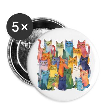 Colorful Cats - Buttons small 1''/25 mm (5-pack) - white - Front