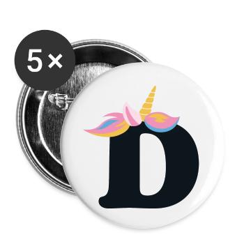 Unicorn Letter Rainbow Style "D" | be unique - Buttons small 1''/25 mm (5-pack) - white - Front