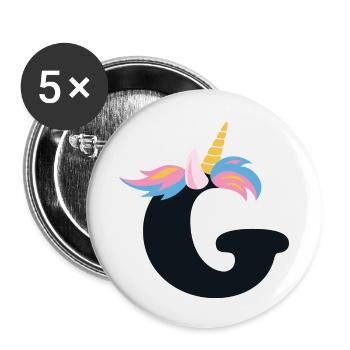 Unicorn Letter Rainbow Style "G" | be unique - Buttons small 1''/25 mm (5-pack) - white - Front