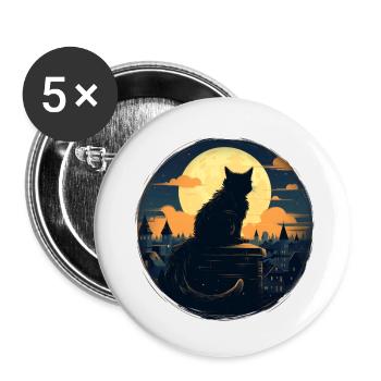 Chat de nuit - Lot de 5 petits badges (25 mm) - blanc - Devant