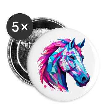 Tête de cheval - Lot de 5 petits badges (25 mm) - blanc - Devant
