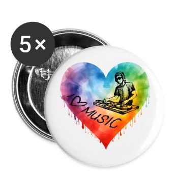 I Love Music - Buttons klein 25 mm (5er Pack) - Weiß - Vorne