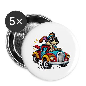 Chiot Rapide en Voiture Colorée Tee - Lot de 5 petits badges (25 mm) - blanc - Devant