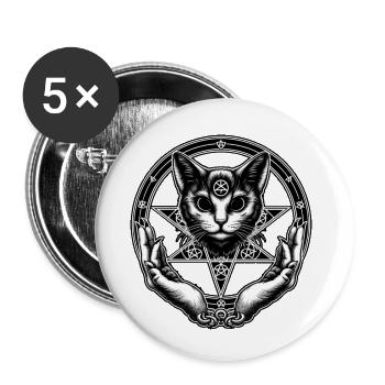 Pentagramme Wicca chat magique - Lot de 5 petits badges (25 mm) - blanc - Devant