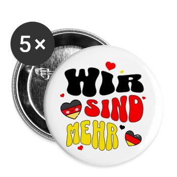 Wir sind mehr - Statement gegen Hass & Rassismus - Buttons klein 25 mm (5er Pack) - Weiß - Vorne