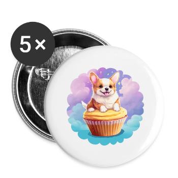 Cupcake corgi - Lot de 5 petits badges (25 mm) - blanc - Devant