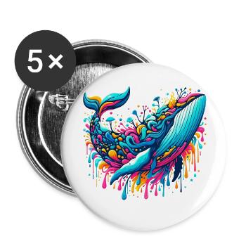 Baleine - Lot de 5 petits badges (25 mm) - blanc - Devant