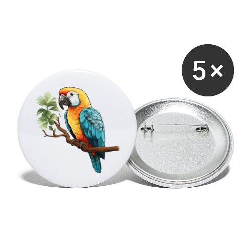 Ara Papagei in Gelb-Orange Blau-Türkis - Buttons klein 25 mm (5er Pack)