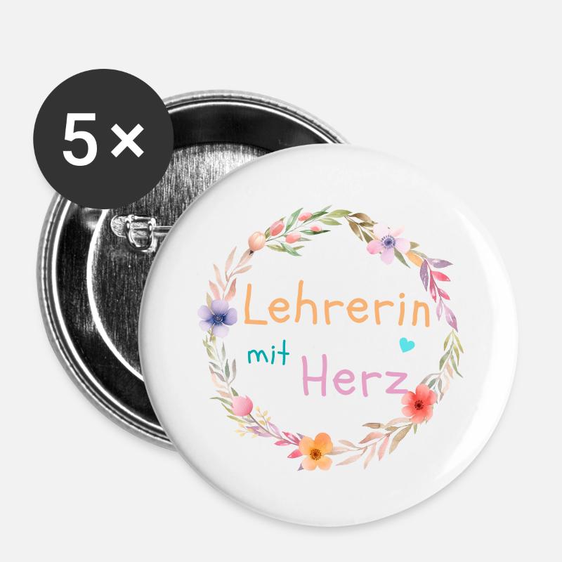 Lehrerin mit Herz - personalisierbar - Buttons klein 25 mm (5er Pack) - Weiß