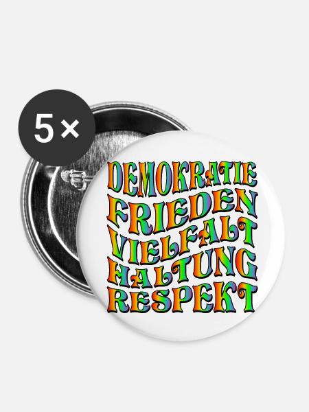 DEMOKRATIE HALTUNG - Buttons klein 25 mm (5er Pack) - Weiß