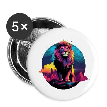 Lion pop art - Lot de 5 petits badges (25 mm) - blanc - Devant