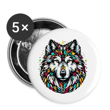 Loup - Lot de 5 petits badges (25 mm) - blanc - Devant
