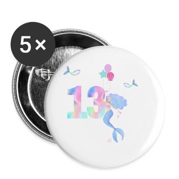 13th Birthday Mermaid - Buttons small 1''/25 mm (5-pack) - white - Front