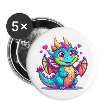 Dragon coloré - Lot de 5 petits badges (25 mm) - blanc - Devant