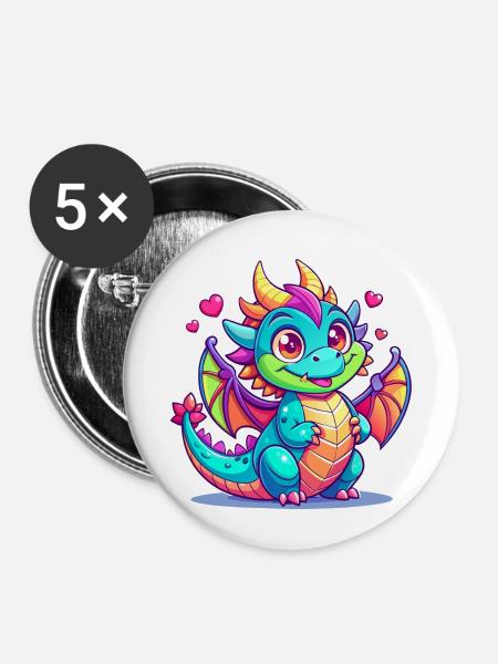 Farbenfroher Drache - Buttons klein 25 mm (5er Pack) - Weiß