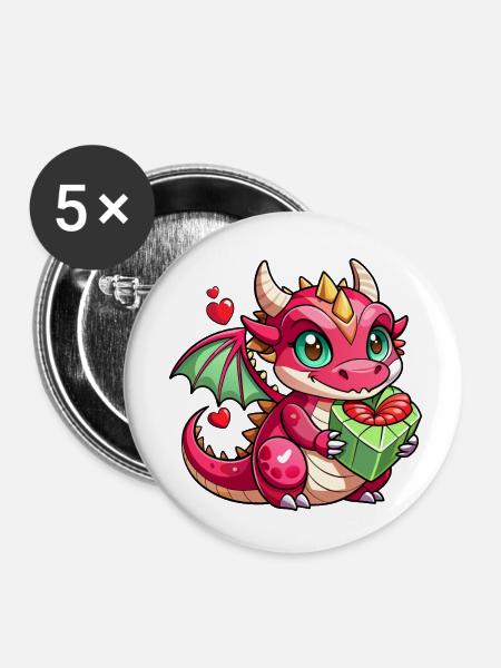 Farbenfroher Drache - Buttons klein 25 mm (5er Pack) - Weiß