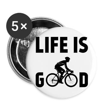 Cycling - Life is Good - Buttons small 1''/25 mm (5-pack) - white - Front