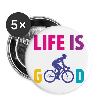 Cycling - Life is Good - Buttons small 1''/25 mm (5-pack) - white - Front