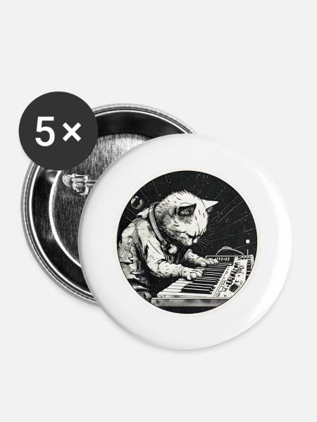 Space Synth Katze - Buttons klein 25 mm (5er Pack) - Weiß