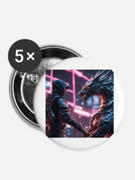 Ninja Dragon - Buttons klein 25 mm (5er Pack) - Weiß
