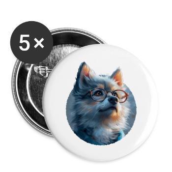 Illustration de Loup avec lunettes - Lot de 5 petits badges (25 mm) - blanc - Devant