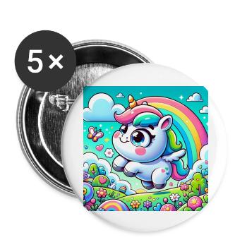 Licorne de dessin animé 3 - Lot de 5 petits badges (25 mm) - blanc - Devant