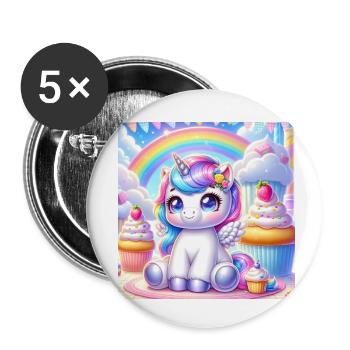Licorne de dessin animé 1 - Lot de 5 petits badges (25 mm) - blanc - Devant
