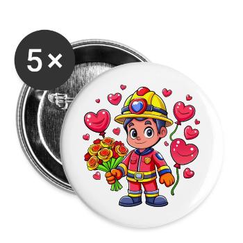 Héros en rouge le pompier - Lot de 5 petits badges (25 mm) - blanc - Devant