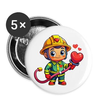 Héros en rouge le pompier - Lot de 5 petits badges (25 mm) - blanc - Devant