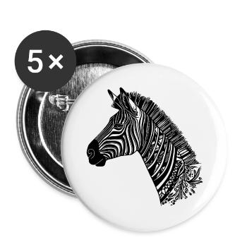 Zebra Head Tattoo Style Lines - Buttons small 1''/25 mm (5-pack) - white - Front