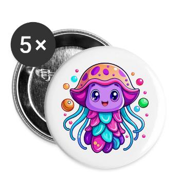 Méduse mignonne - Lot de 5 petits badges (25 mm) - blanc - Devant