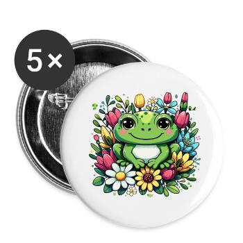 Einzigartiges Frosch-Design im Blumenkranz! - Buttons klein 25 mm (5er Pack) - Weiß - Vorne