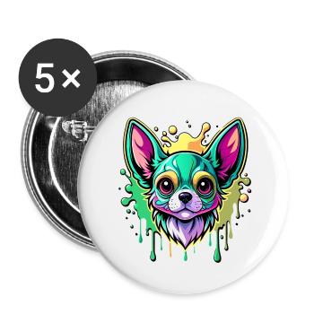 Vert Chihuahua - Lot de 5 petits badges (25 mm) - blanc - Devant
