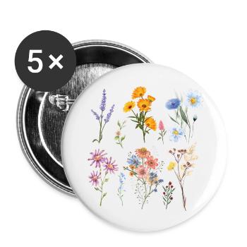 Botanische Wildblumen - Buttons klein 25 mm (5er Pack) - Weiß - Vorne