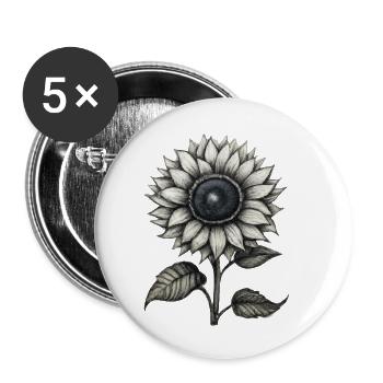 gezeichnete Sonnenblume - Buttons klein 25 mm (5er Pack) - Weiß - Vorne