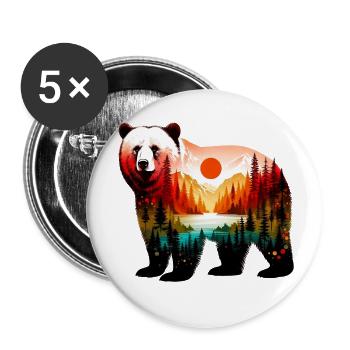 Decorated bear painted with forest landscape - Buttons small 1''/25 mm (5-pack) - white - Front
