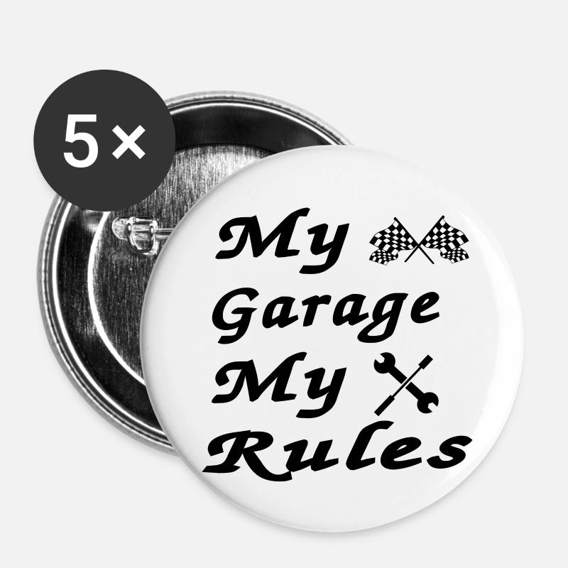 Garage - Lot de 5 petits badges (25 mm) - blanc