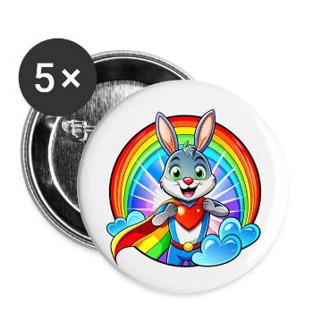 Superhelden Hase - Buttons klein 25 mm (5er Pack) - Weiß - Vorne