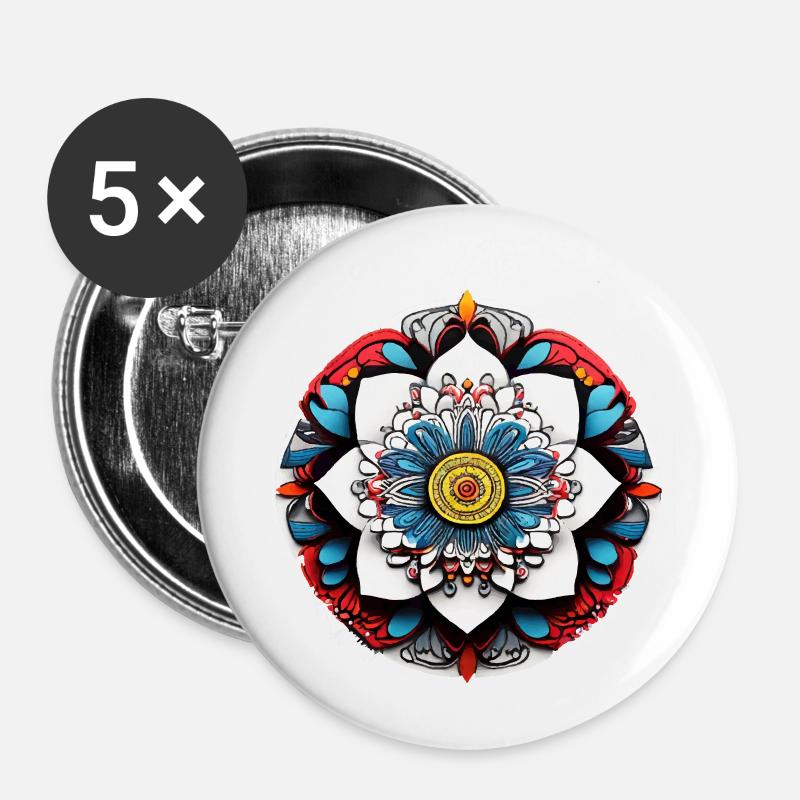 Mandala - Buttons klein 25 mm (5er Pack) - Weiß