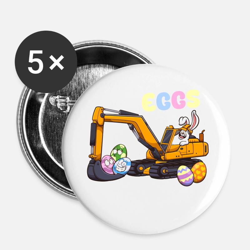 Jeu de mots de Pâques Eggscavator - Lot de 5 petits badges (25 mm) - blanc