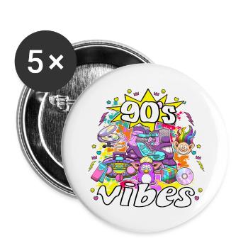 Éléments et jouets Vibes des années 90 - Lot de 5 petits badges (25 mm) - blanc - Devant