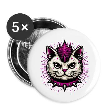 YANACAT Grummelige, stilvolle comic Punk-Katze - Buttons klein 25 mm (5er Pack) - Weiß - Vorne