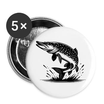 Big Leaping Pike Fish - Buttons small 1''/25 mm (5-pack) - white - Front
