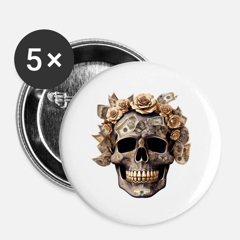 Golden Wealth – Skull Statement - Buttons small 1''/25 mm (5-pack) - white