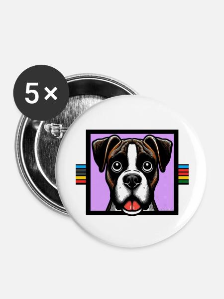 Boxerhund Kunst - Buttons klein 25 mm (5er Pack) - Weiß